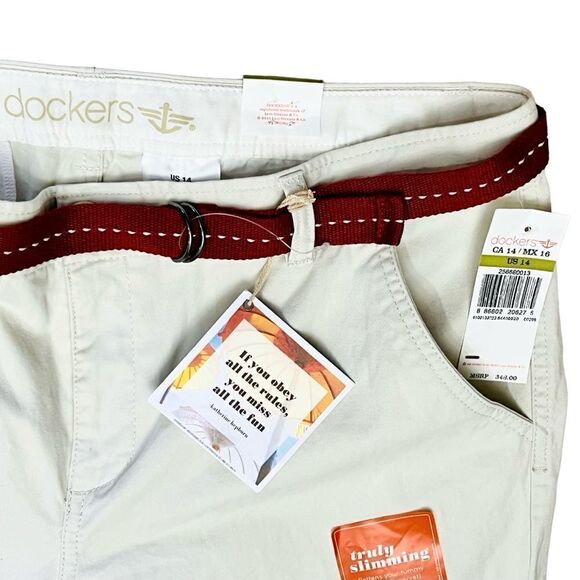 NEW Dockers Ivory Capri Cropped Maroon/Belted Pants Truly Slimming Stretchy 14 - Picture 3 of 15